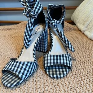 Qupid Black & White Gingham Block Heels